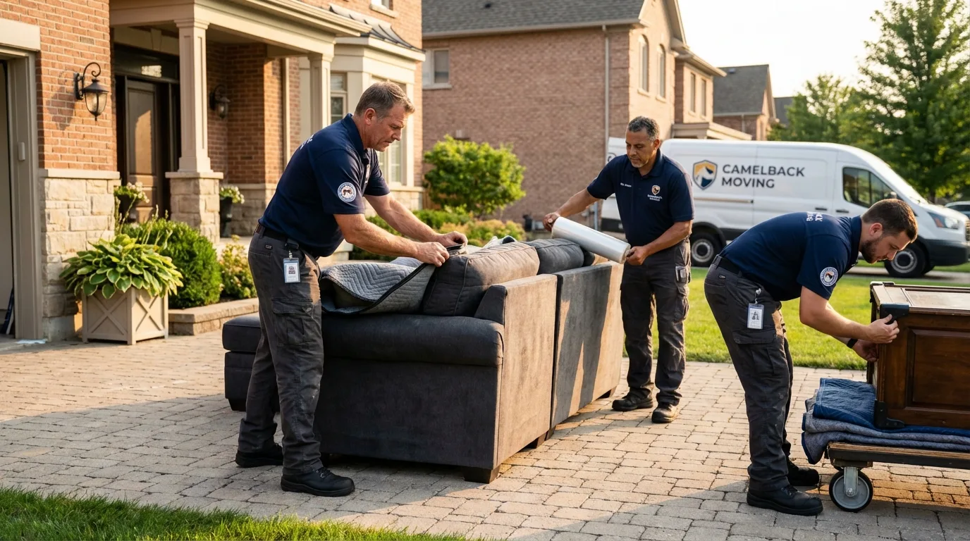 Large estate moving crew wrapping furniture in Willis, TX