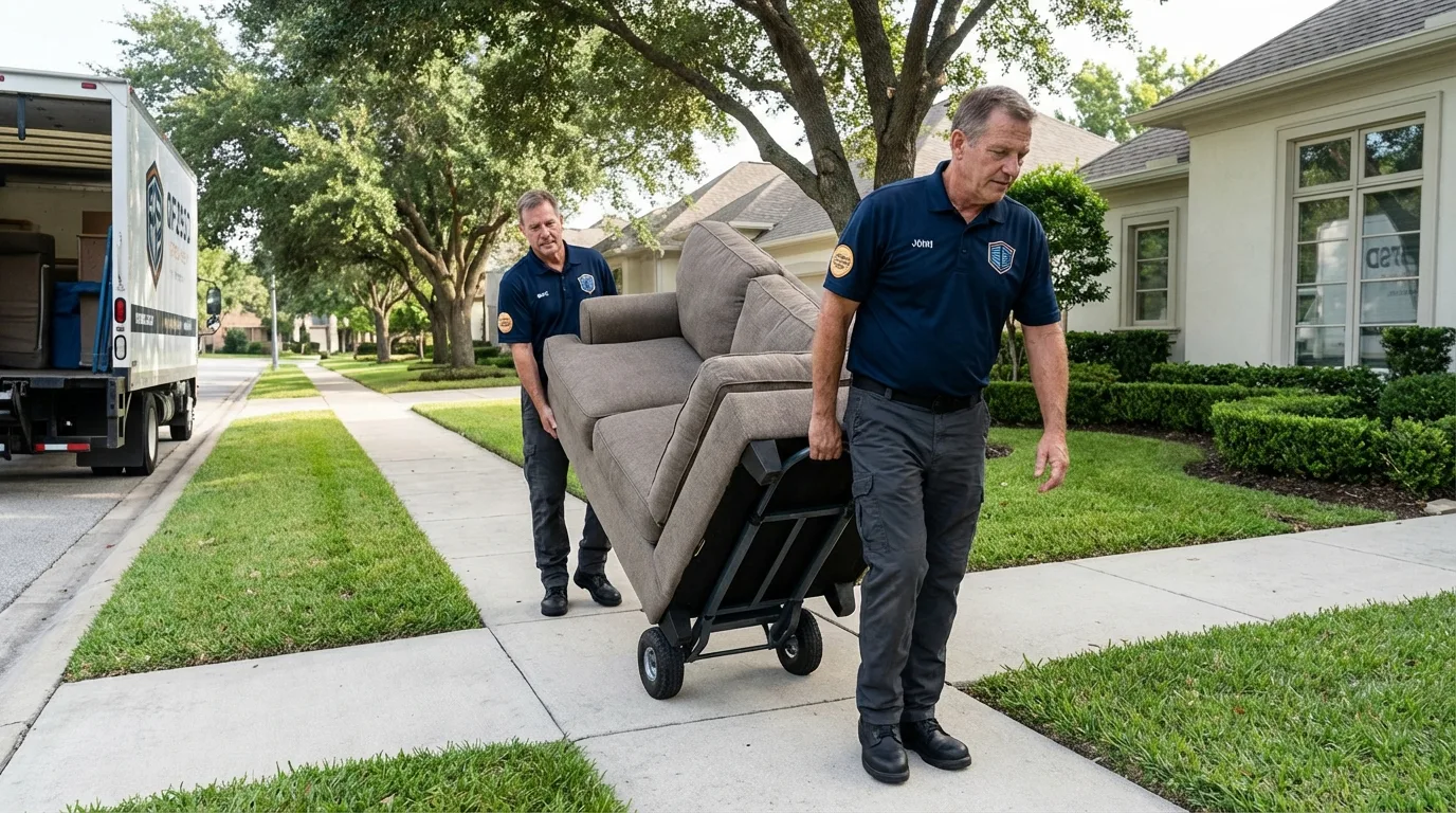 Local residential moving crew loading furniture in Willis, TX