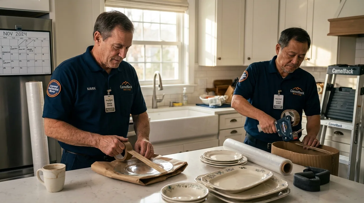 Professional crew packing kitchen dishware in Willis, TX